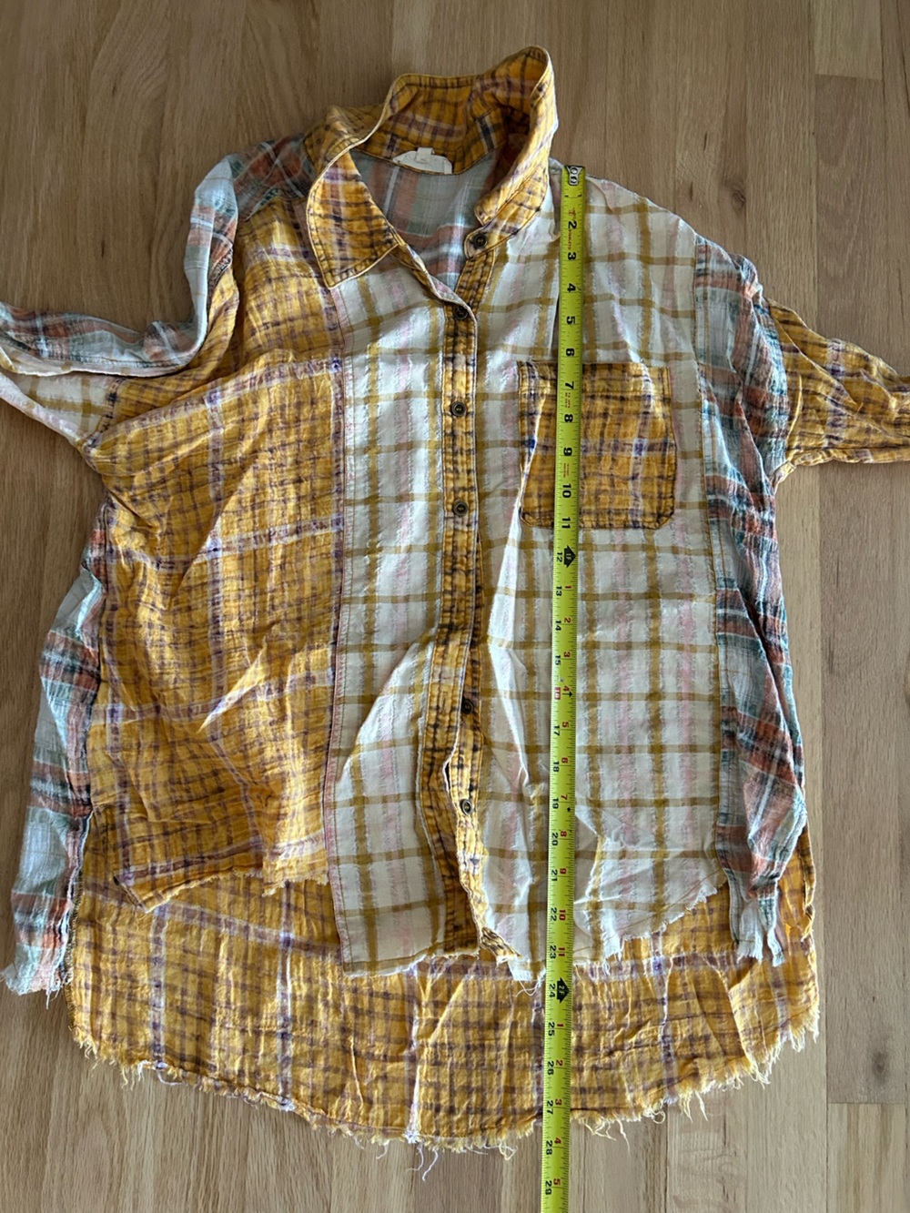 Mystree Yellow & White Plaid Cotton Raw Hem Flannel Button Up Shirt medium - Picture 11 of 11